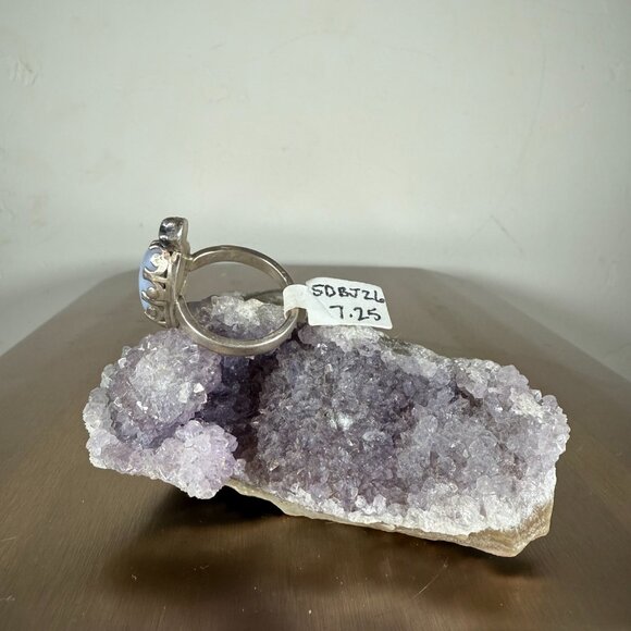 Sterling Silver Ring Oval Blue Lace Agate Gemstone Statement Jewelry Size 7.25 - Picture 3 of 5